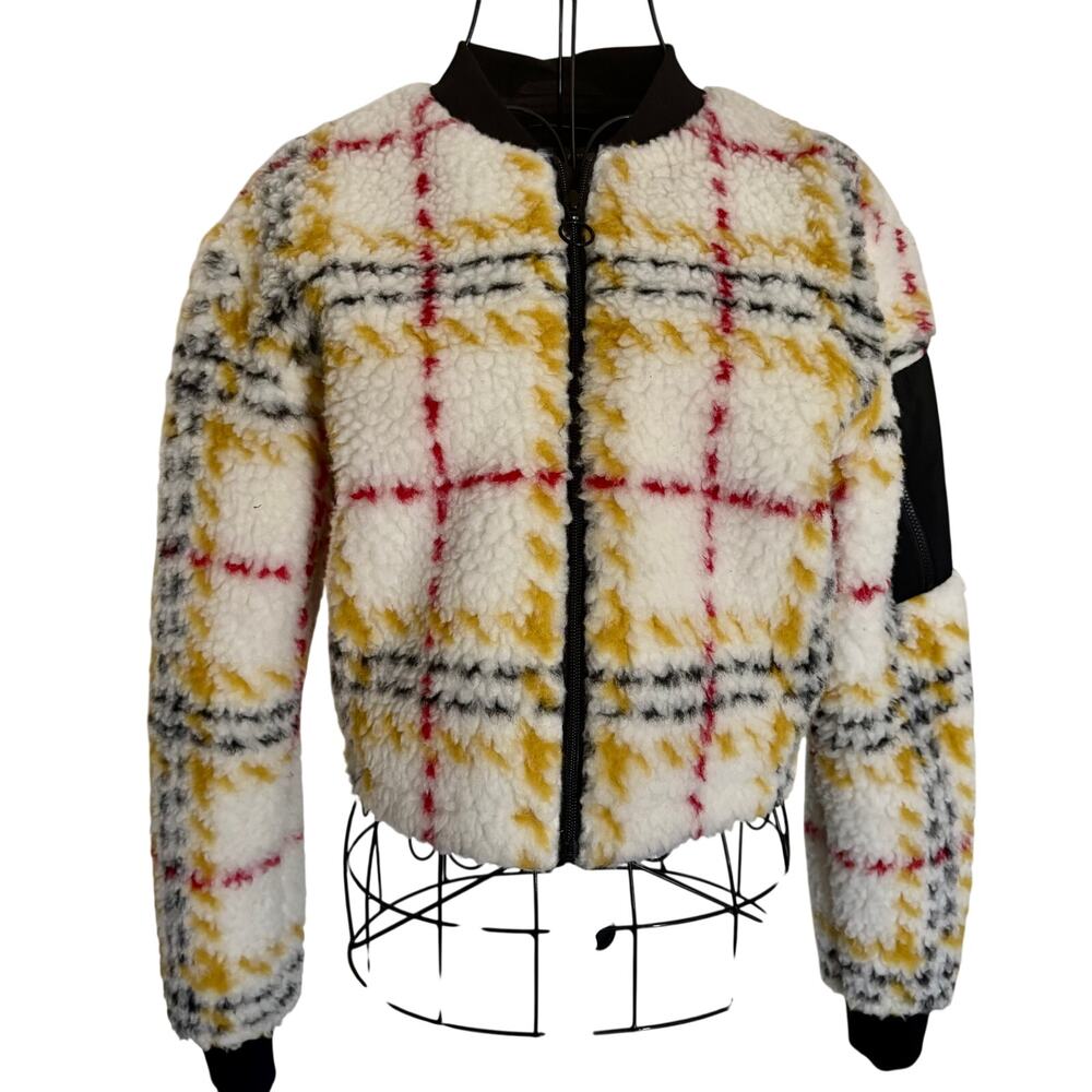 Cafe du Cycliste Paloma Virgin Wool Blend Sherpa Boucle Jacket Plaid Cycling